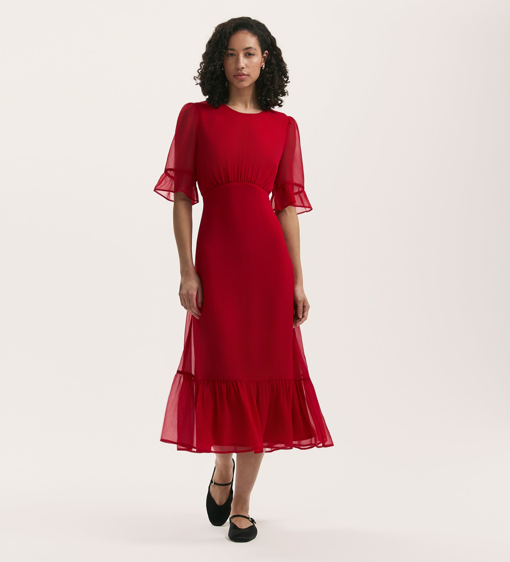 Jennifer Red Chiffon Midi Dress – Finery London