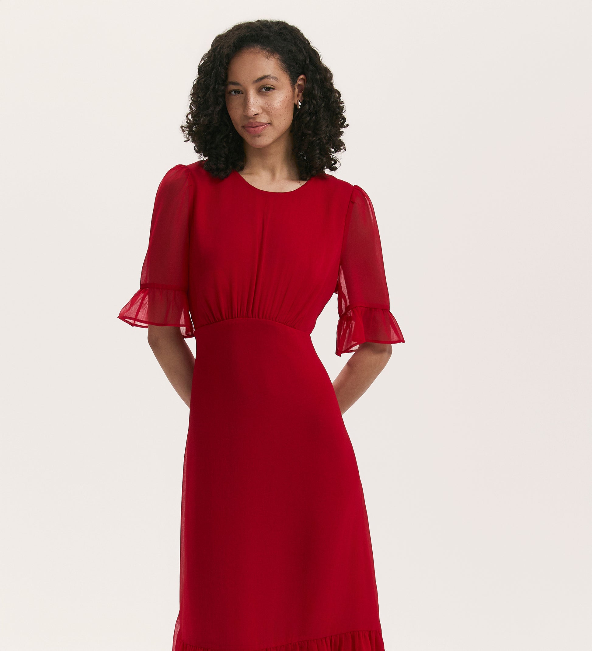 Jennifer Red Chiffon Midi Dress – Finery London