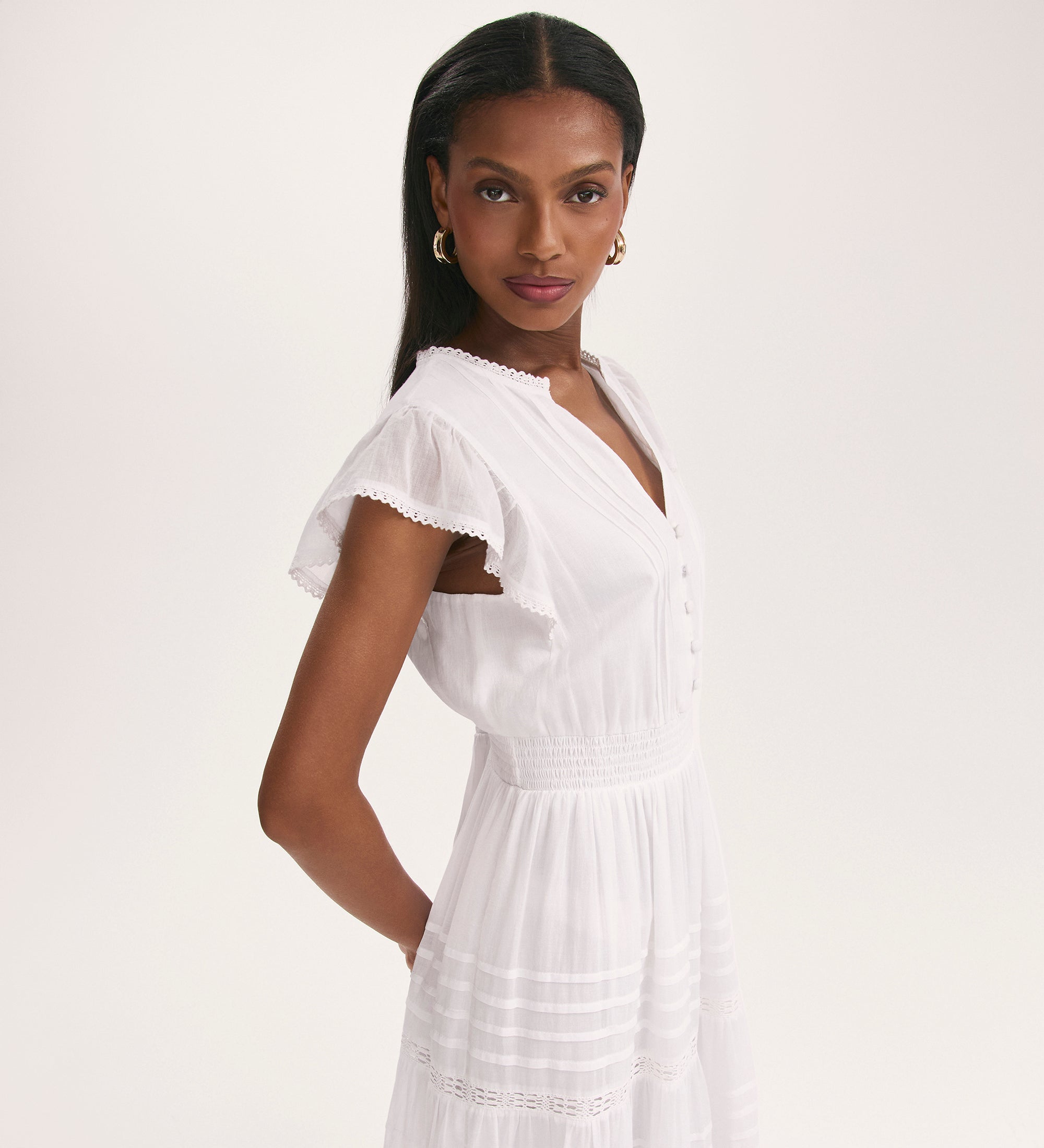 Jude White Cotton Tiered Midi Dress – Finery London