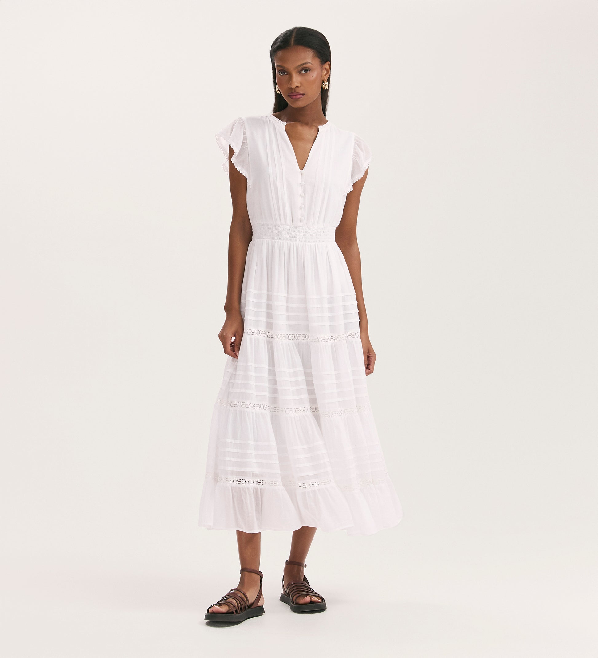 Jude White Cotton Tiered Midi Dress Finery London Jude White Cotton Tiered Midi Dress Finery London