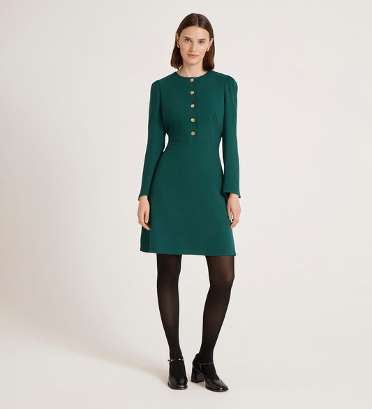 Kadie Bottle Green Crepe Short Dress