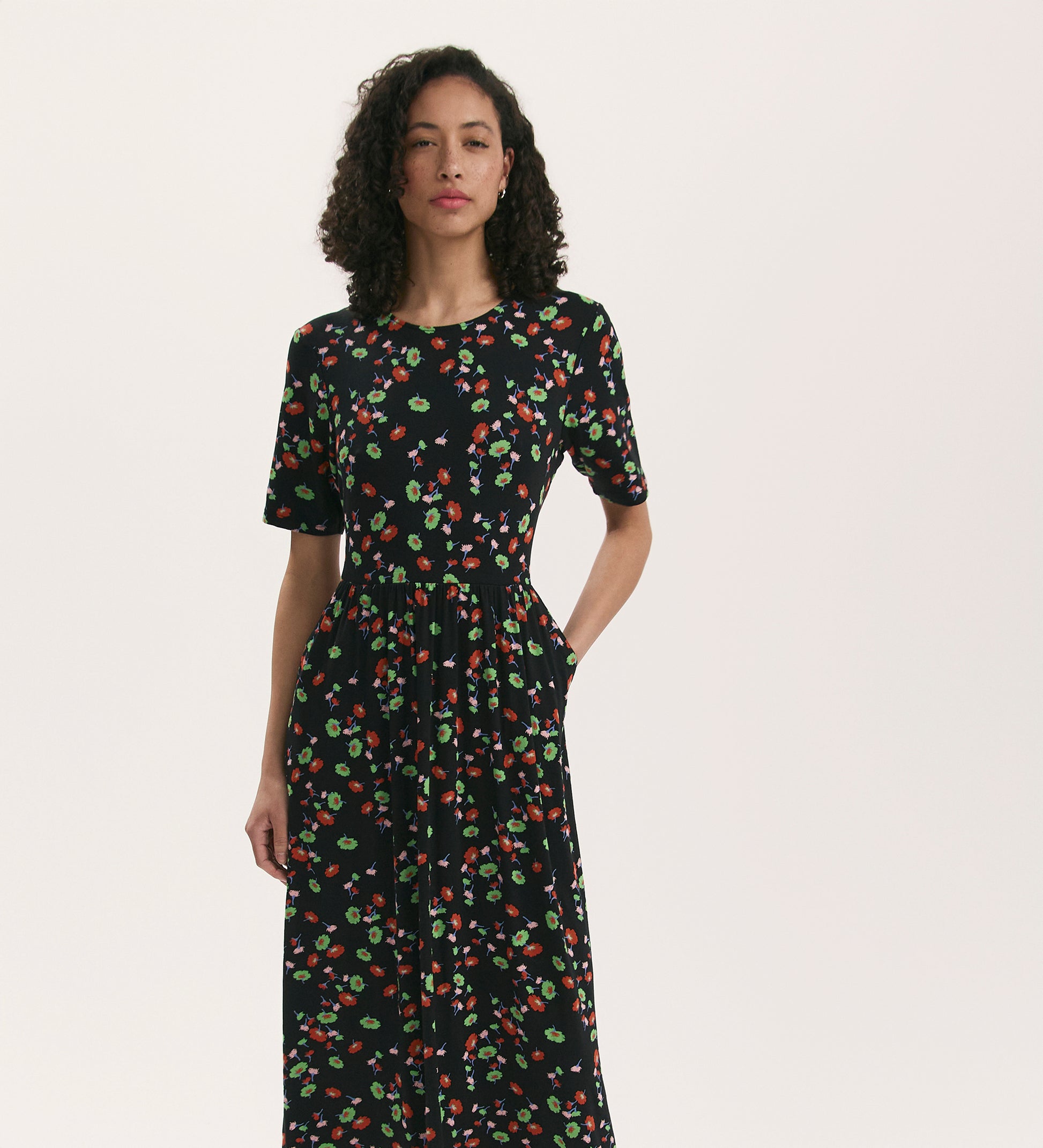 Kathryn Black Flower Jersey Midi T-Shirt Dress Finery London Kathryn Black Flower Jersey Midi T-Shirt Dress Finery London
