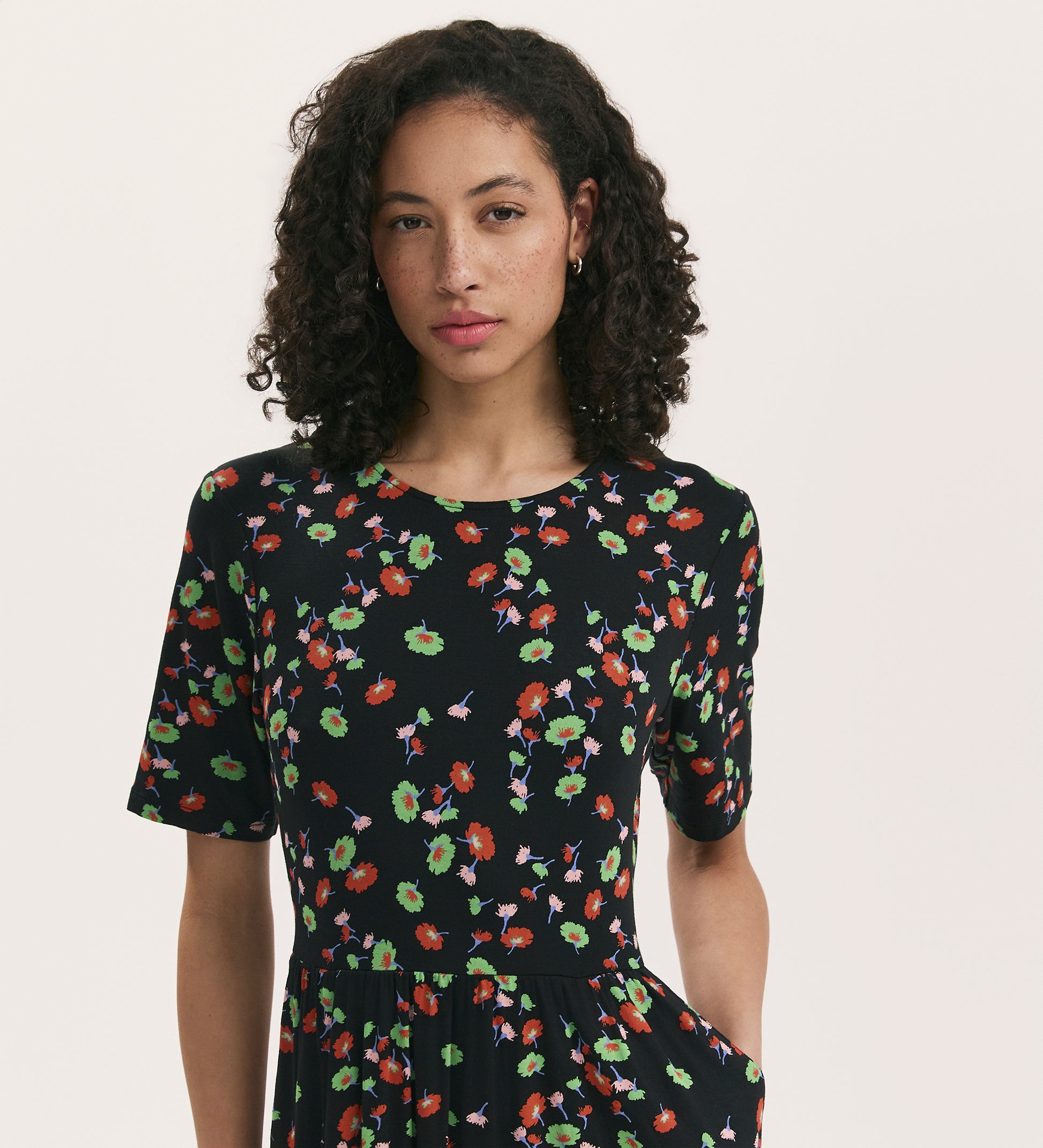 Kathryn Black Flower Jersey Midi T-Shirt Dress Finery London Kathryn Black Flower Jersey Midi T-Shirt Dress Finery London