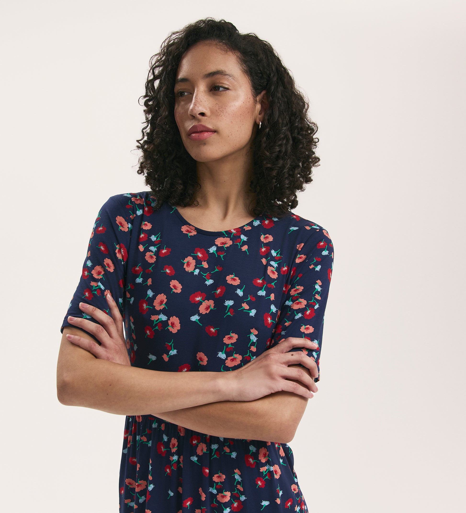 navy dress with red flowers Midnight Bloom Ruched Midi Dress | Navy Floral Bodycon Dress
