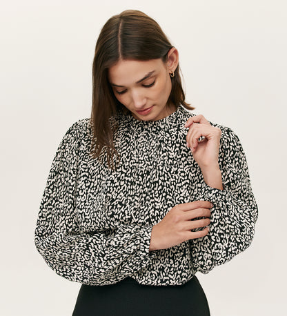 Keira Black Leopard Crepe Top