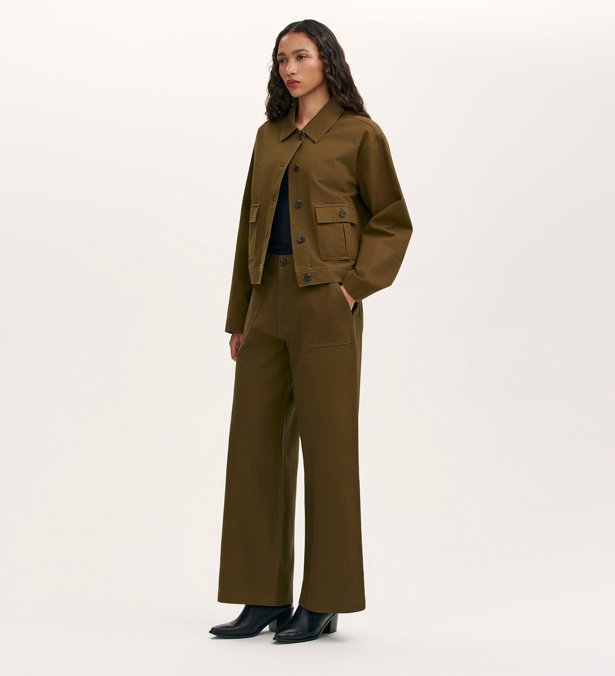 Kelsie Khaki Canvas Jacket | Finery London