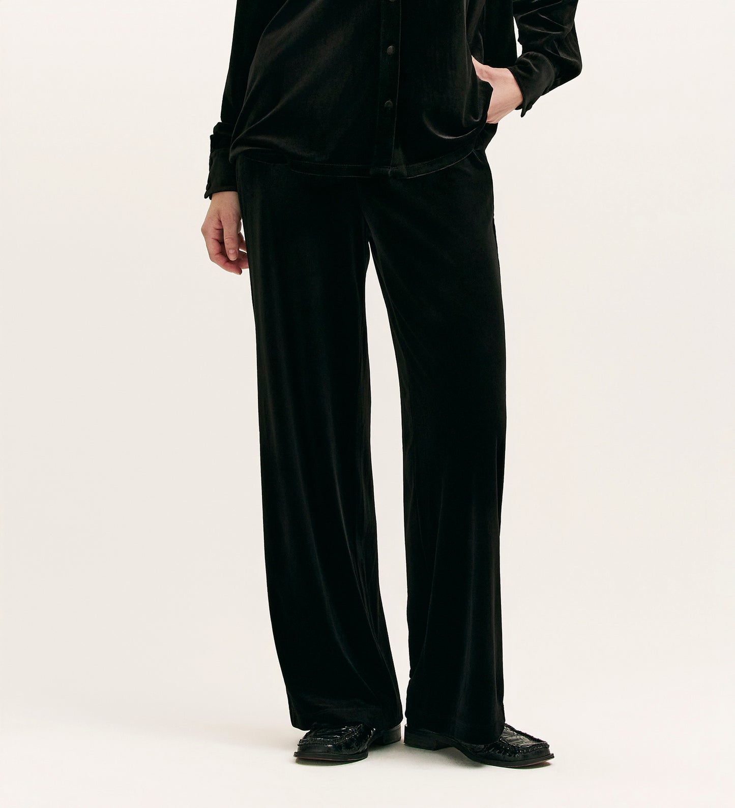 Kenzie Black Velvet Wide Leg Trousers
