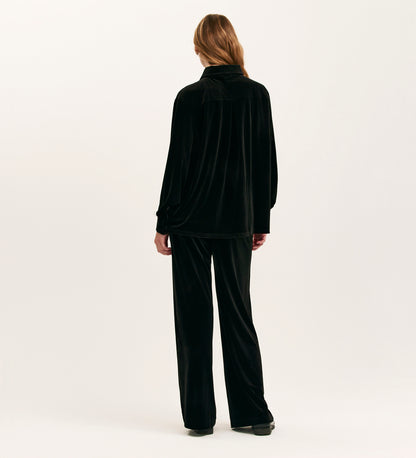 Kenzie Black Velvet Wide Leg Trousers