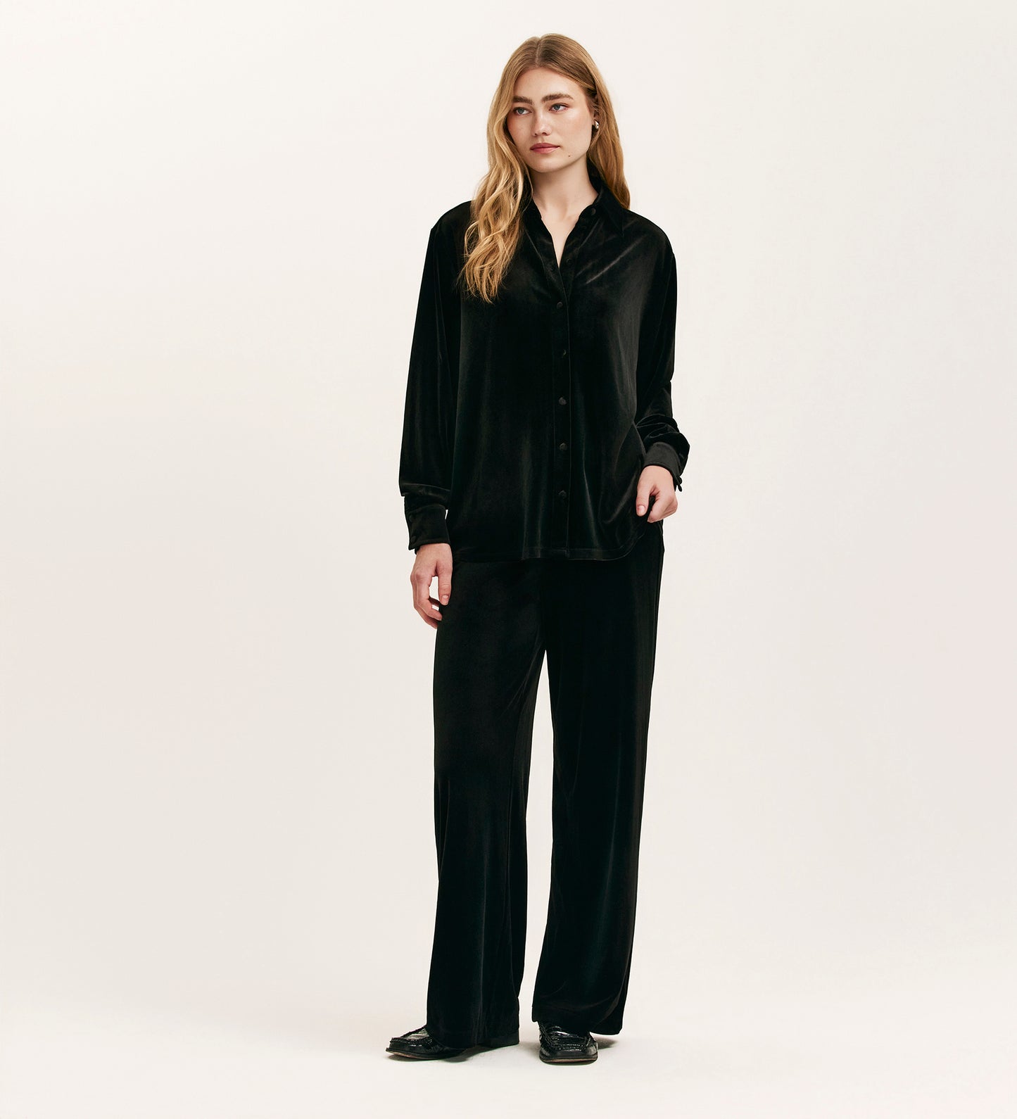 Kenzie Black Velvet Wide Leg Trousers
