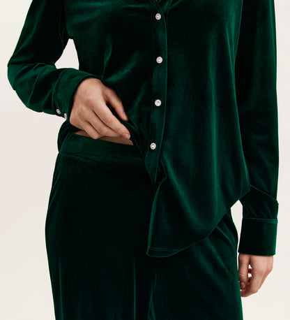 Kenzie Bottle Green Velvet Wide Leg Trousers