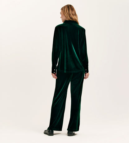 Kenzie Bottle Green Velvet Wide Leg Trousers