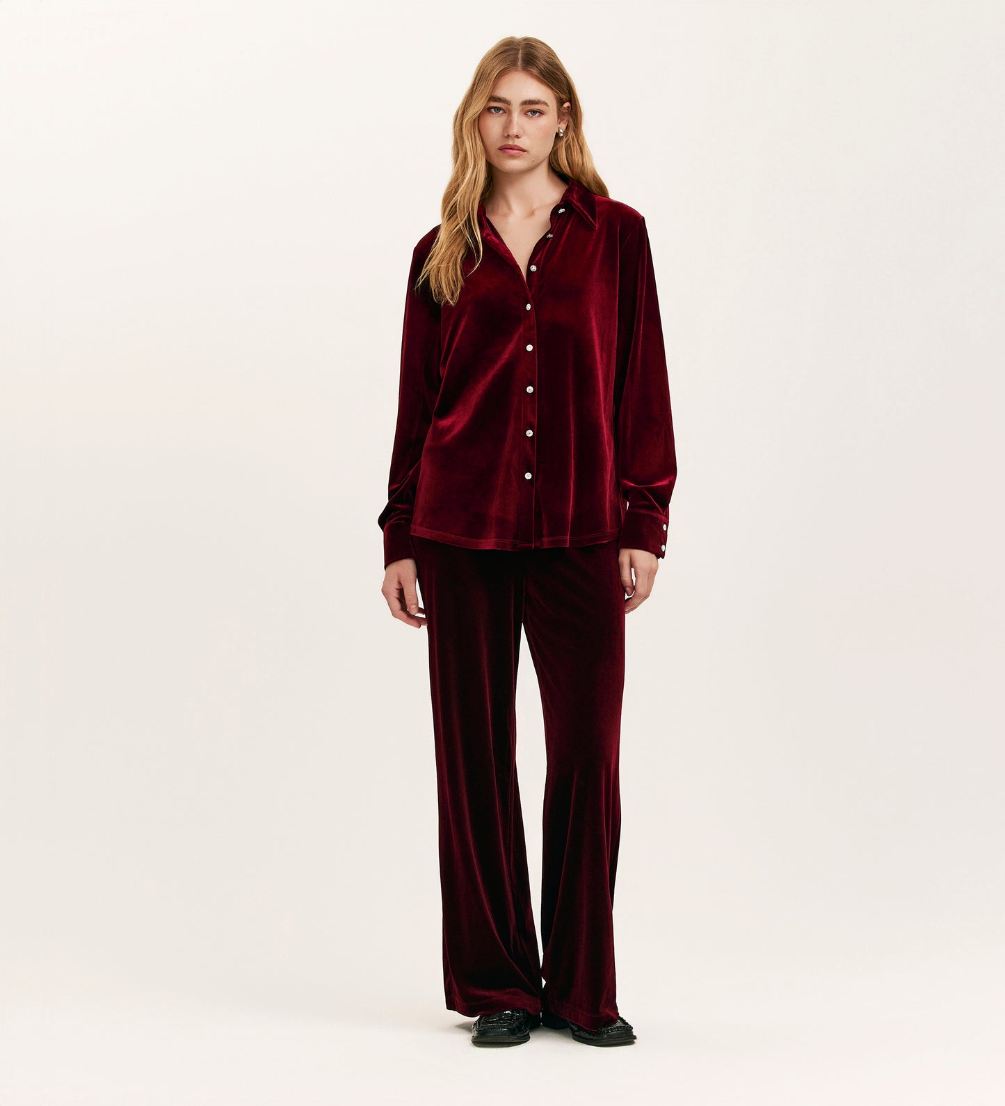 Kenzie Burgundy Velvet Wide Leg Trousers