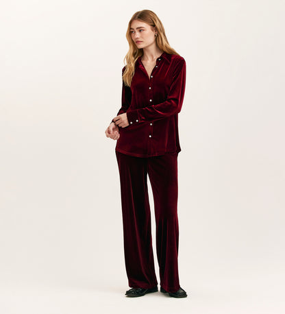 Kenzie Burgundy Velvet Wide Leg Trousers