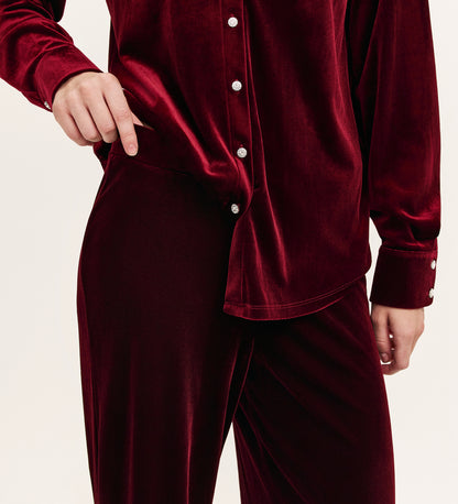 Kenzie Burgundy Velvet Wide Leg Trousers
