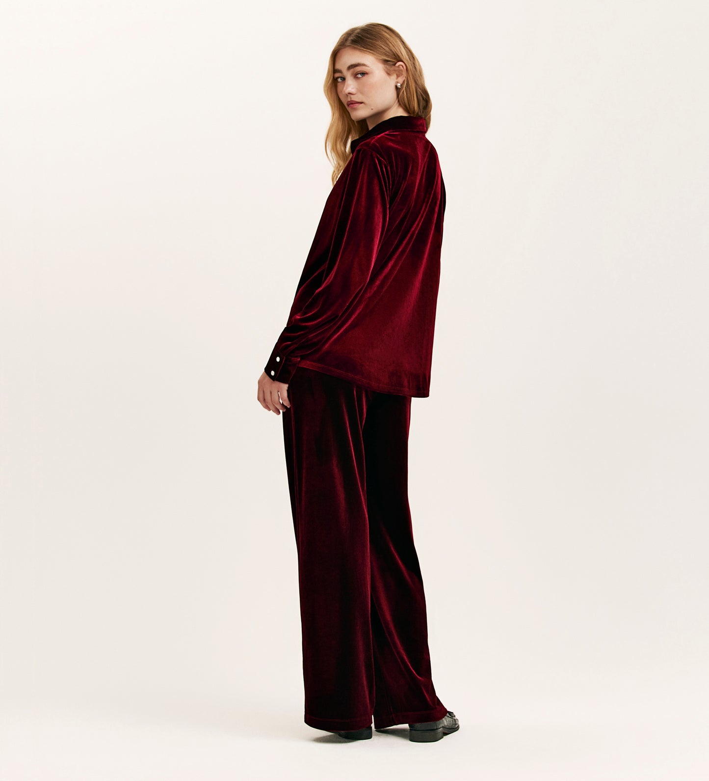 Kenzie Burgundy Velvet Wide Leg Trousers