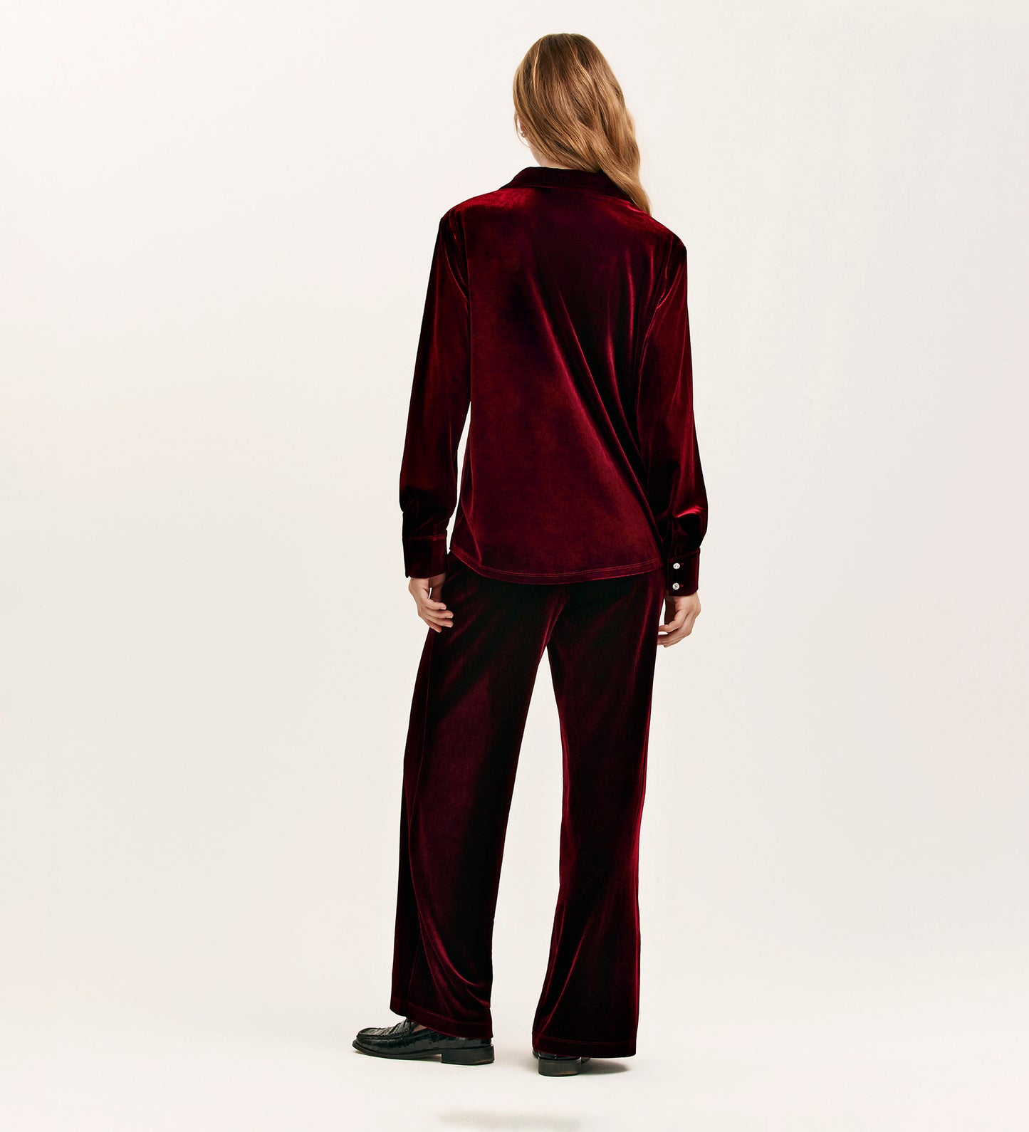Kenzie Burgundy Velvet Wide Leg Trousers