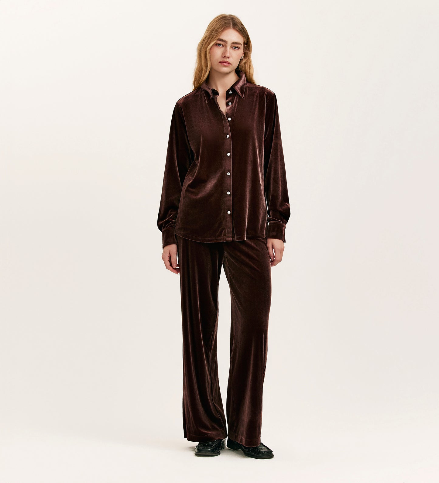 Kenzie Mocha Velvet Wide Leg Trousers