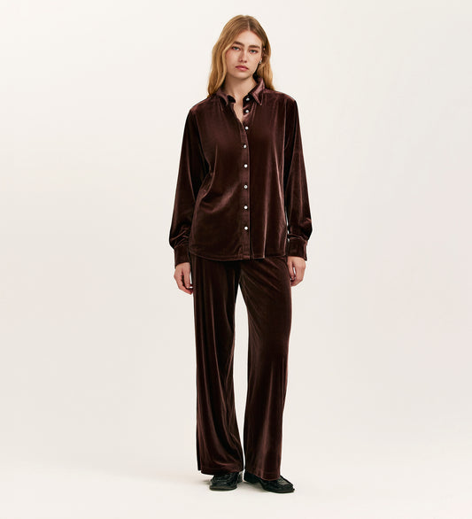 Kenzie Mocha Velvet Wide Leg Trousers