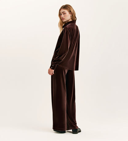 Kenzie Mocha Velvet Wide Leg Trousers