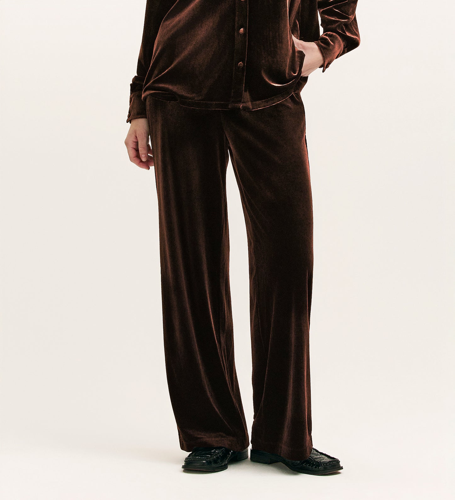 Kenzie Mocha Velvet Wide Leg Trousers