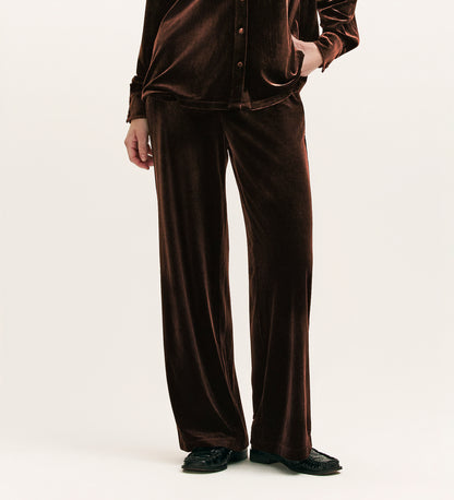 Kenzie Mocha Velvet Wide Leg Trousers