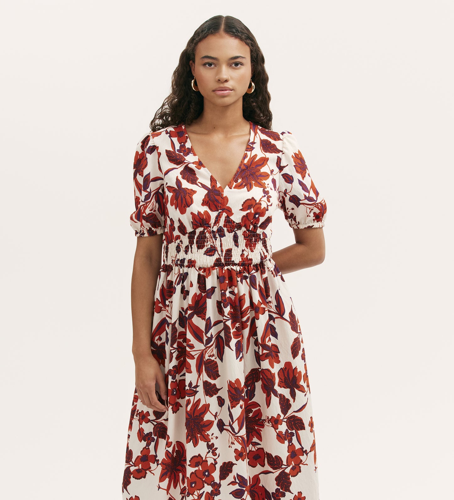 Kiara Cream Floral Midi Dress