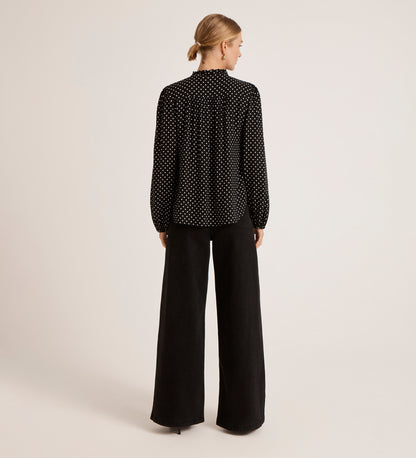Kiya Black Crepe Polka Dot Blouse