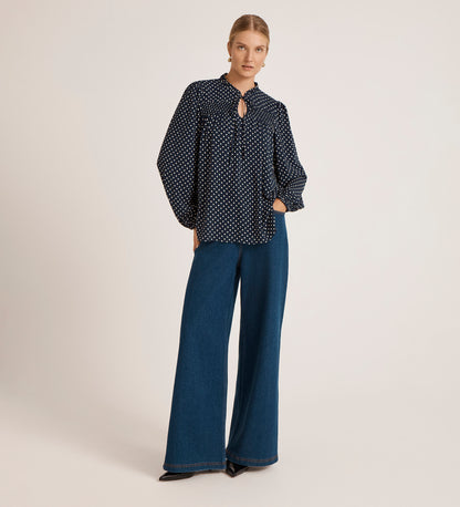 Kiya Navy Polka Dot Blouse