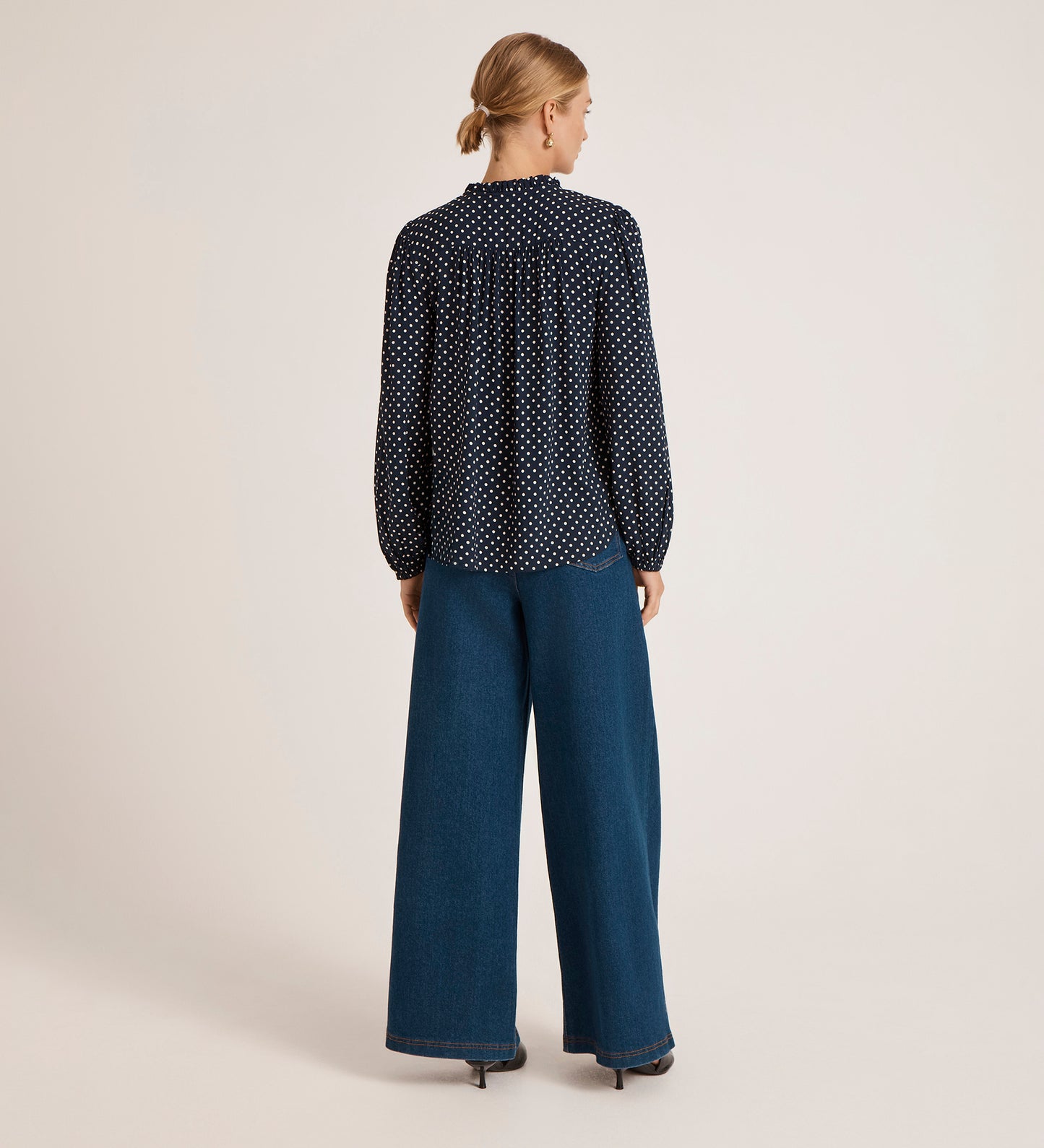 Kiya Navy Crepe Polka Dot Blouse