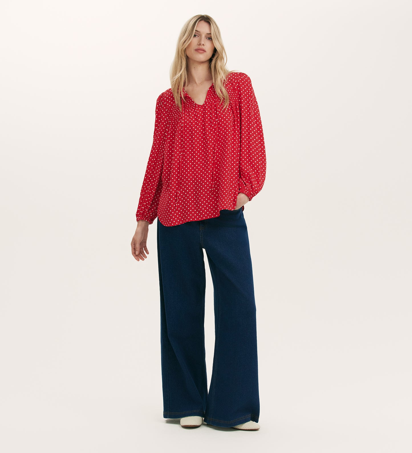 Kiya Red Crepe Polka Dot Blouse