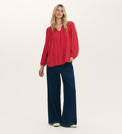 Kiya Red Crepe Polka Dot Blouse