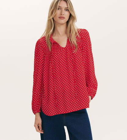 Kiya Red Crepe Polka Dot Blouse
