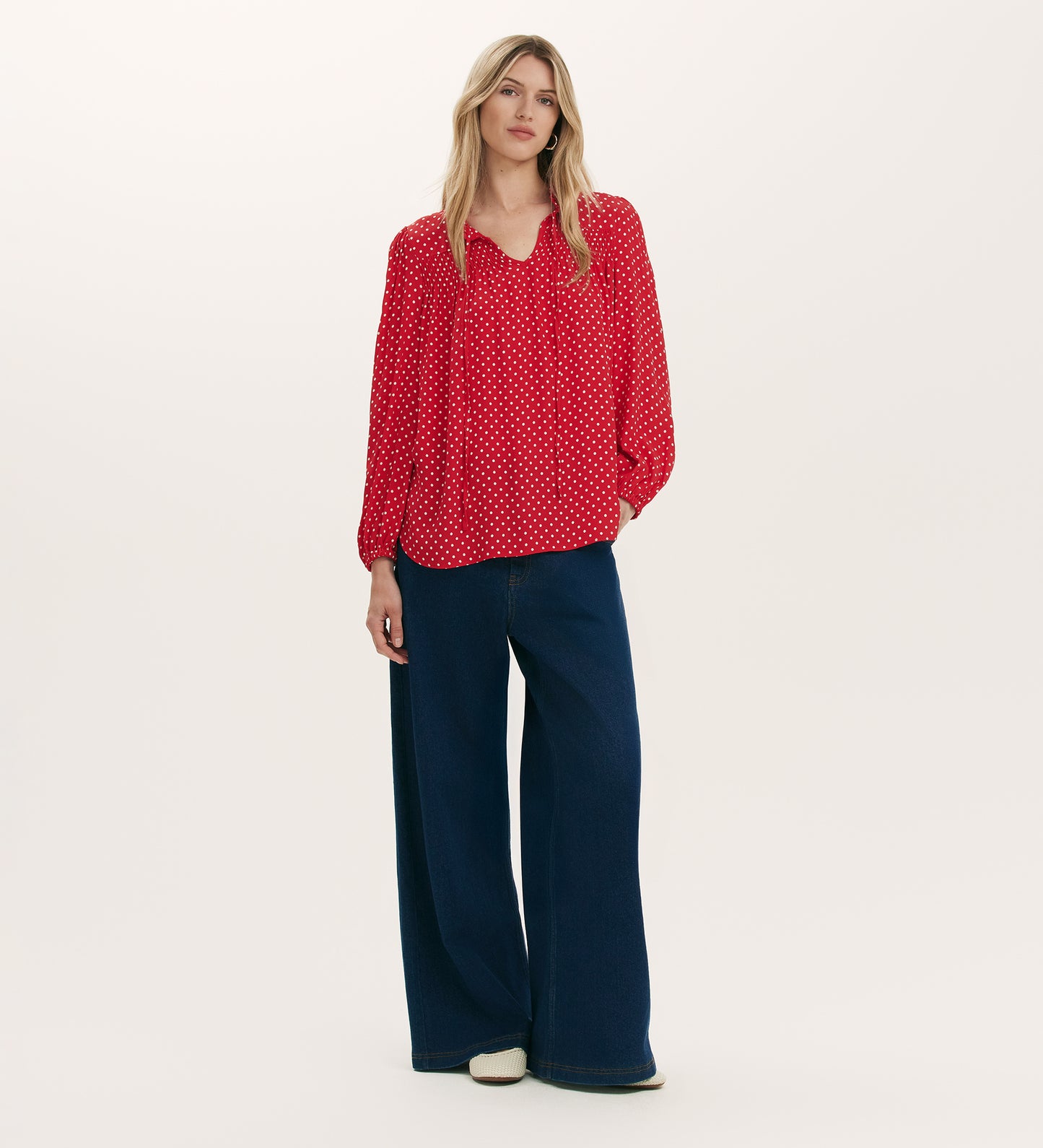 Kiya Red Crepe Polka Dot Blouse