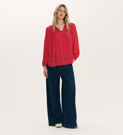 Kiya Red Crepe Polka Dot Blouse