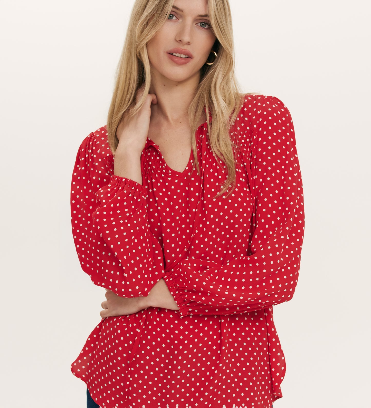 Kiya Red Crepe Polka Dot Blouse