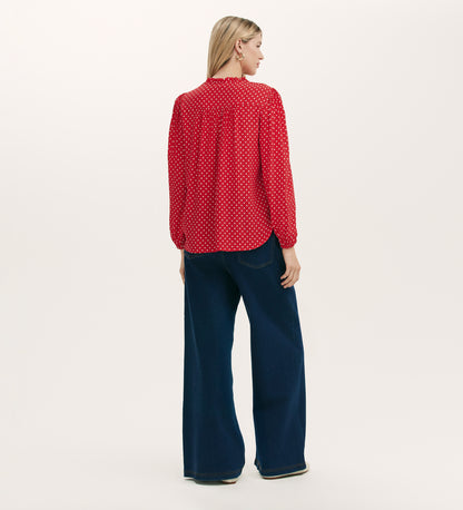 Kiya Red Crepe Polka Dot Blouse