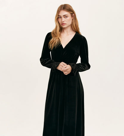 Laila Black Velvet Midi Dress