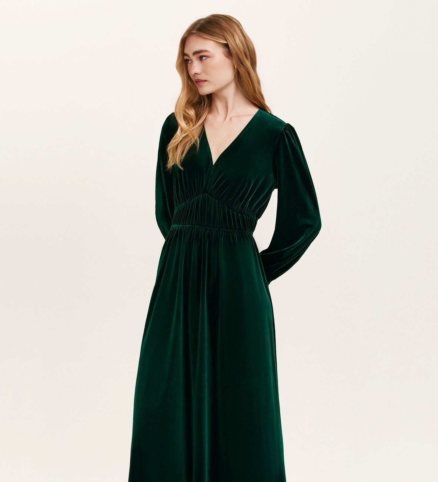 Laila Bottle Green Velvet Midi Dress