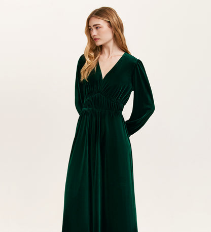 Laila Bottle Green Velvet Midi Dress