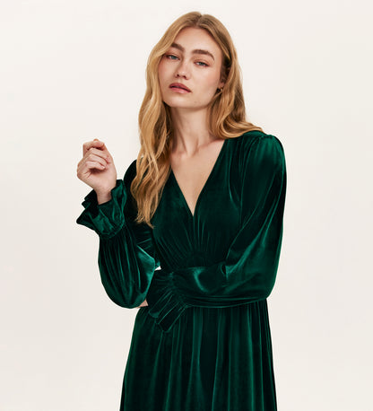 Laila Bottle Green Velvet Midi Dress