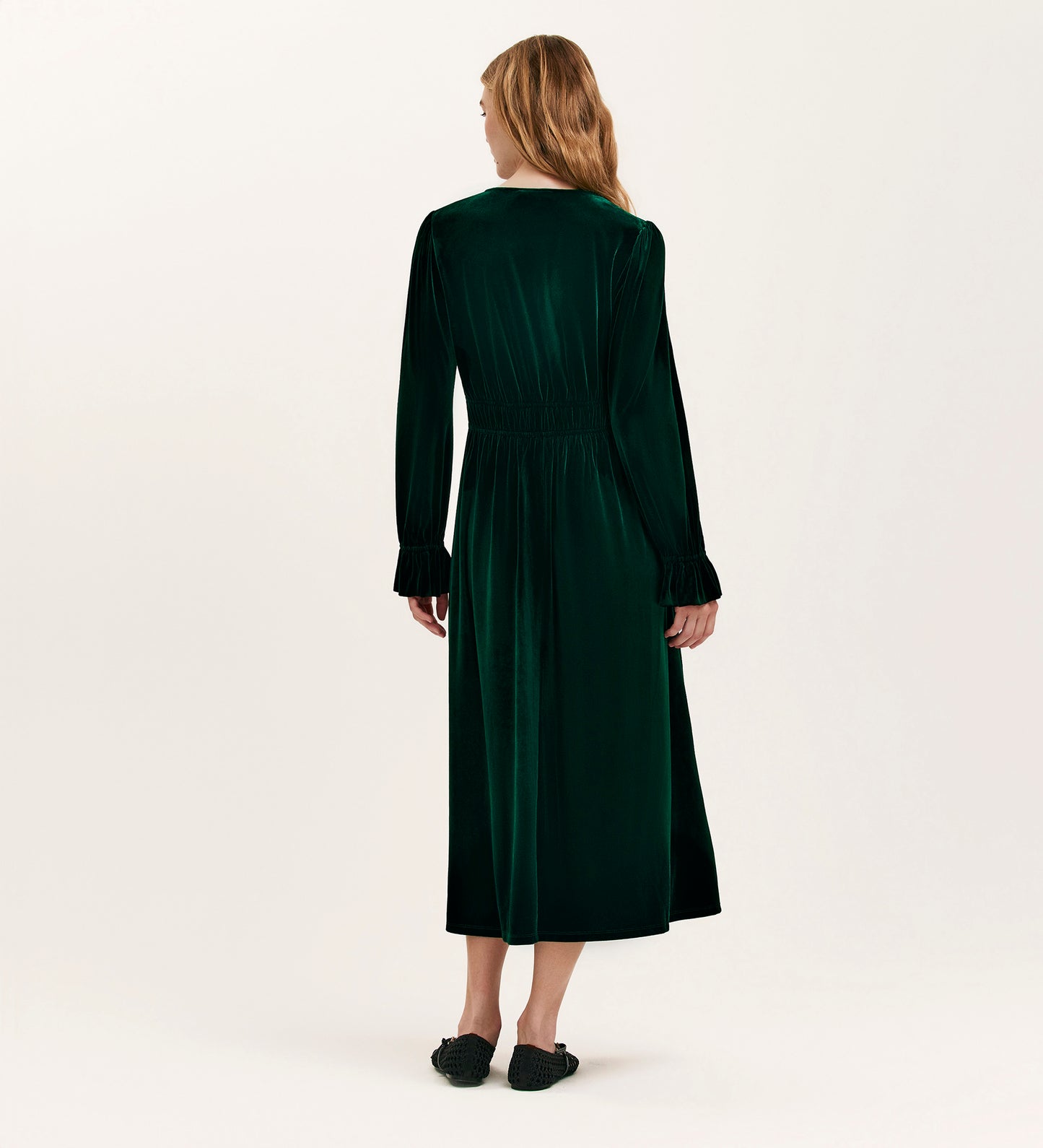 Laila Bottle Green Velvet Midi Dress
