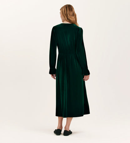 Laila Bottle Green Velvet Midi Dress