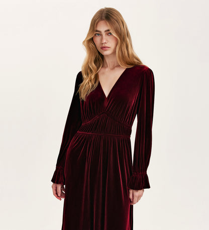 Laila Burgundy Velvet Midi Dress