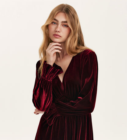 Laila Burgundy Velvet Midi Dress