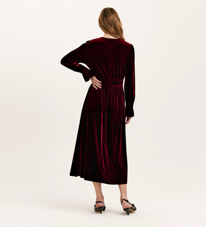 Laila Burgundy Velvet Midi Dress