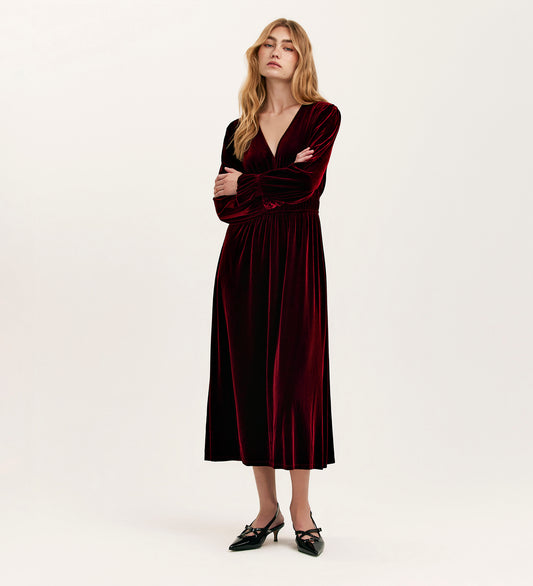 Laila Burgundy Velvet Midi Dress