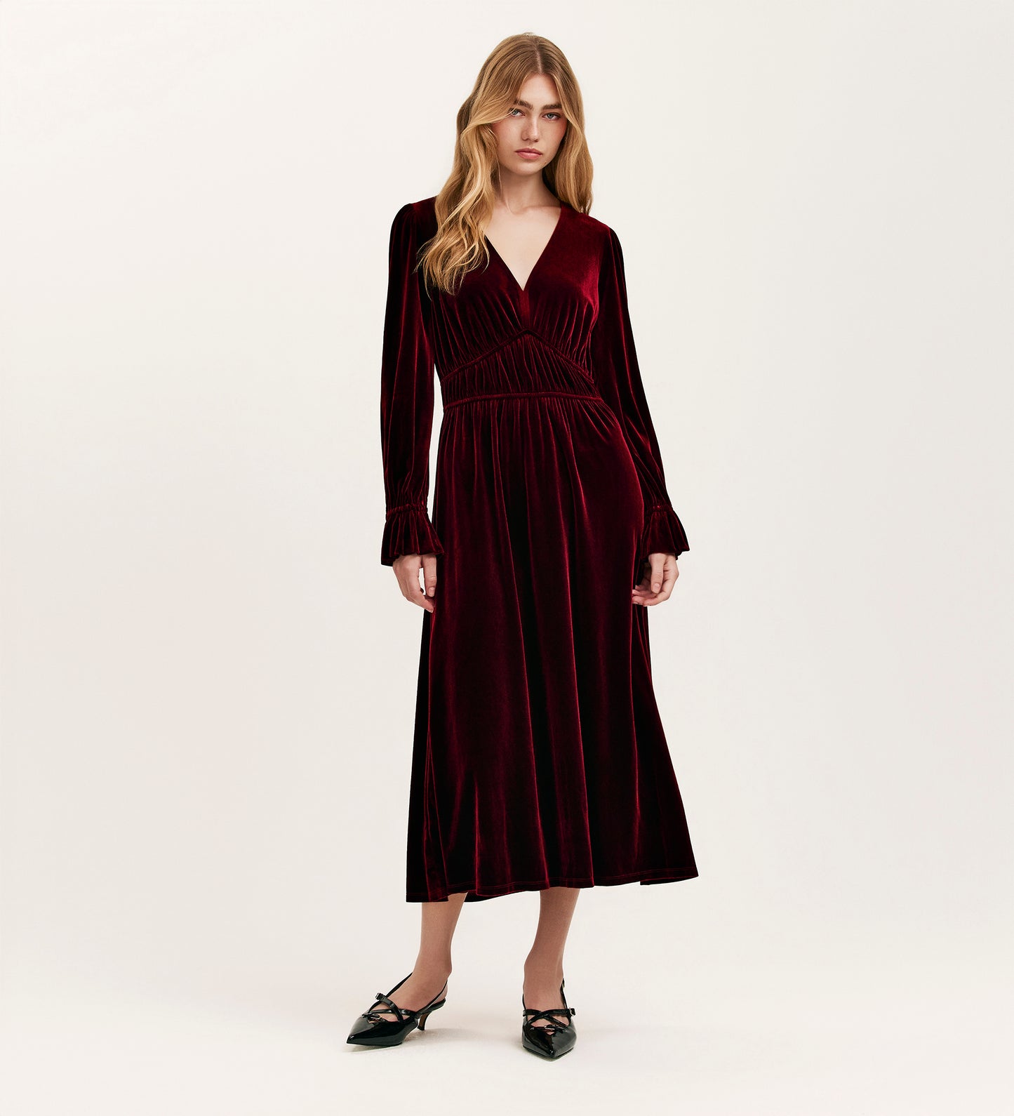 Laila Burgundy Velvet Midi Dress