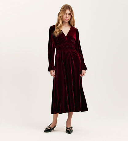 Laila Burgundy Velvet Midi Dress