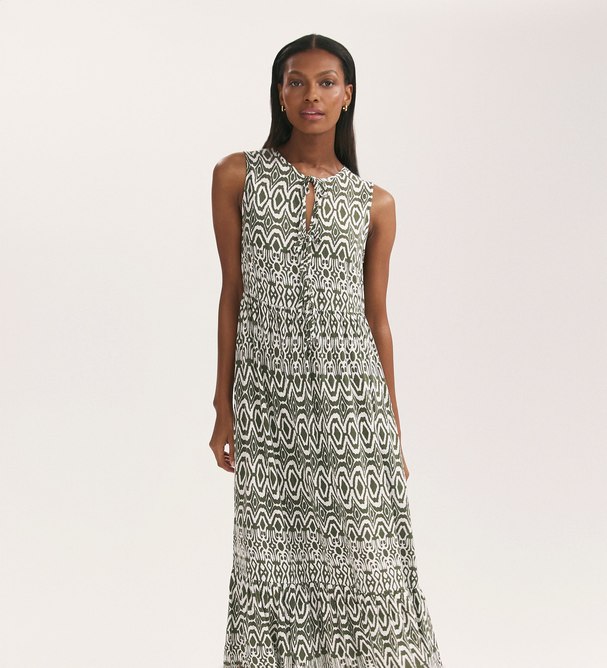 Larissa Khaki Tribal Tie Front Midi Dress Finery London Larissa Khaki Tribal Tie Front Midi Dress Finery London