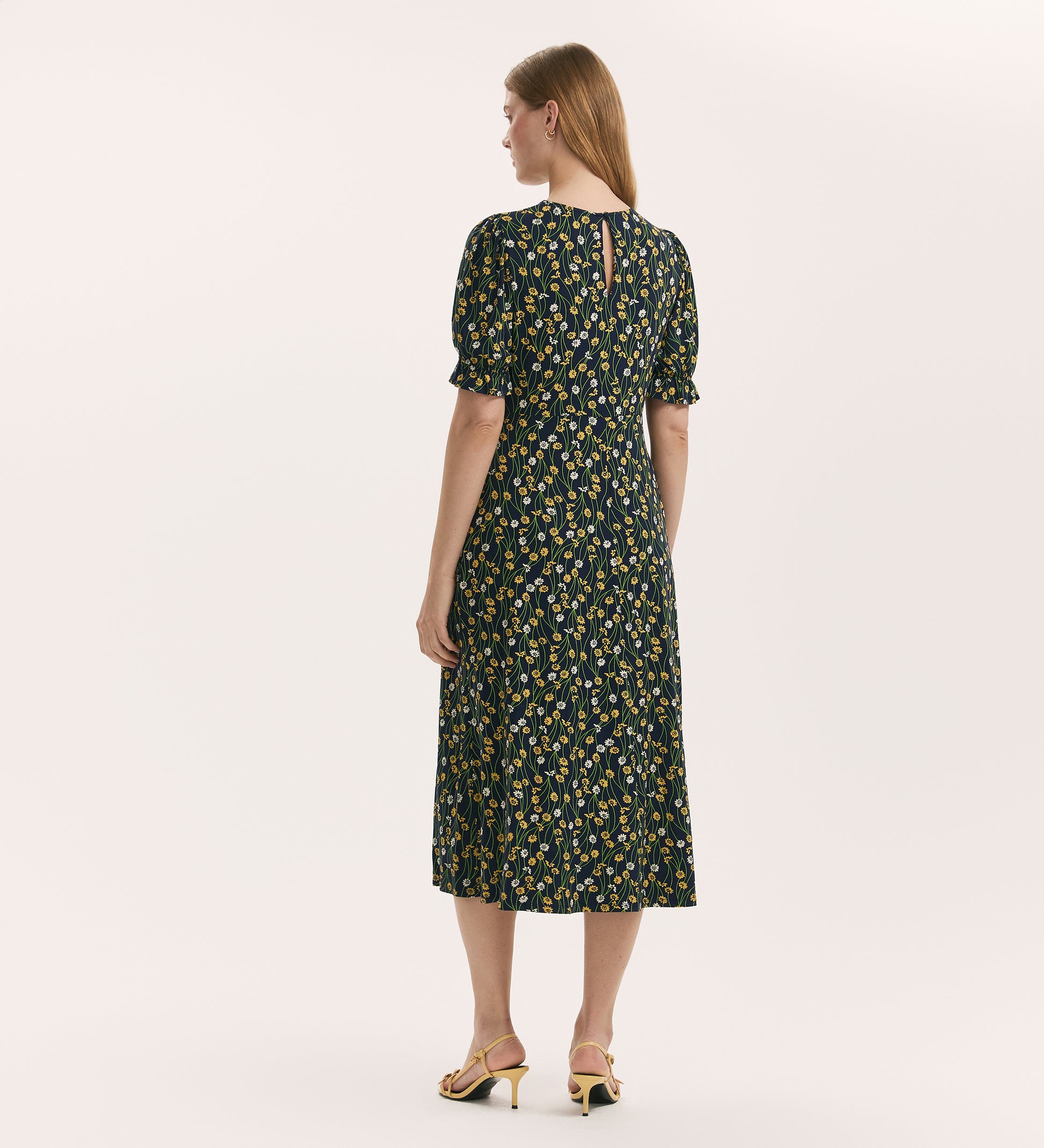 Lenisha Yellow Flower Jersey Midi Tea Dress | Finery London Lenisha Yellow Flower Jersey Midi Tea Dress | Finery London